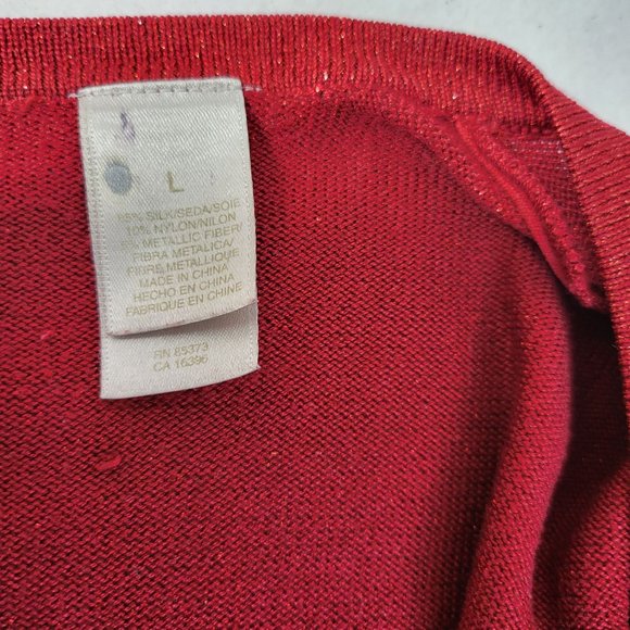 Open Cardigan Large Red Glittery Solid Silk - Picture 8 of 9